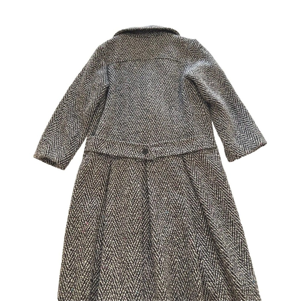 Vintage 80s British Lion Wool Trench Coat Black/White Womens Size 8 Herringbone - Picture 7 of 16